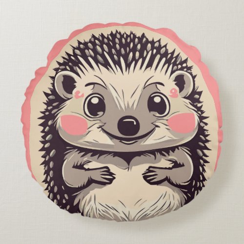 Irresistibly Cute Hedgehog Hedgie Round Pillow
