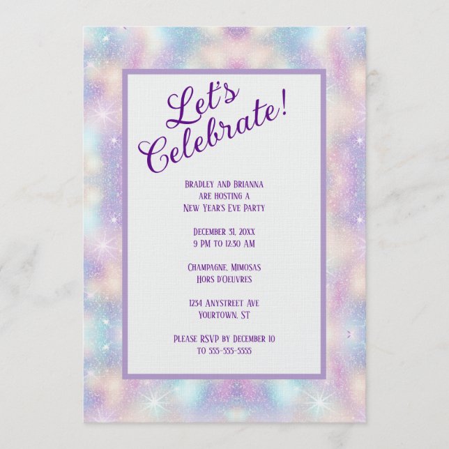 Irridescent Glitter New Year's Eve Party Invitation (Front)