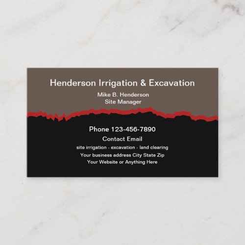 Irrigation And Excavation Services Business Card