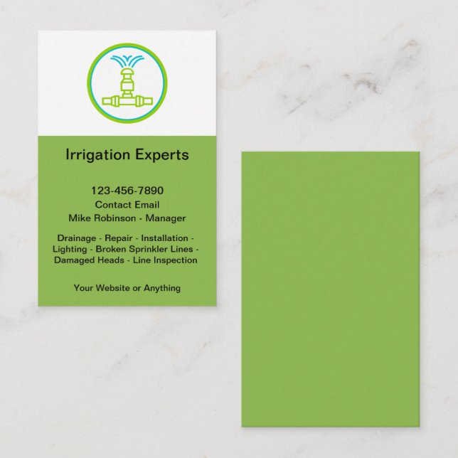 Irrigation And Sprinkler Systems Business Card (Front/Back)