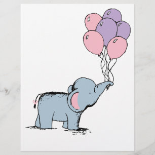 irthday Elephant Pastel Watercolor Bunch of Balloo