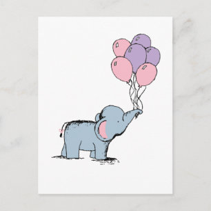 irthday Elephant Pastel Watercolor Bunch of Balloo Postcard