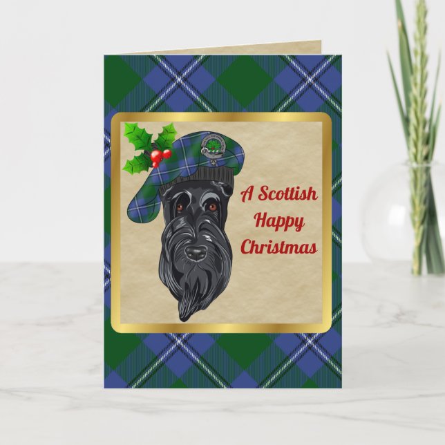 Irvine Clan Badge & Tartan Personalized Xmas Card (Front)