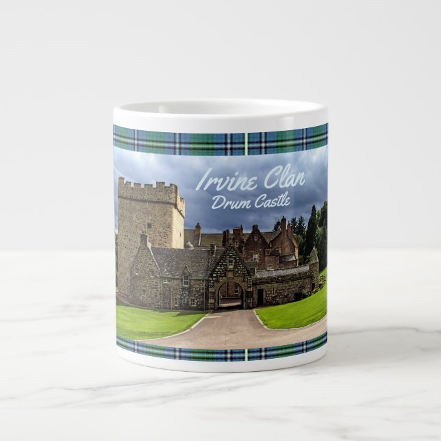 Irvine/Irving Clan's Drum Castle & Tartan Giant Coffee Mug (Front)