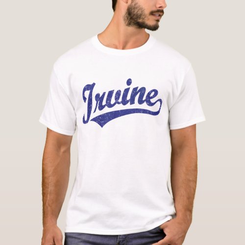 Irvine script logo in blue distressed T_Shirt