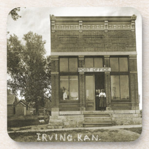 IRVING KANSAS POST OFFICE PHOTO MARSHALL COUNTY KS BEVERAGE COASTER