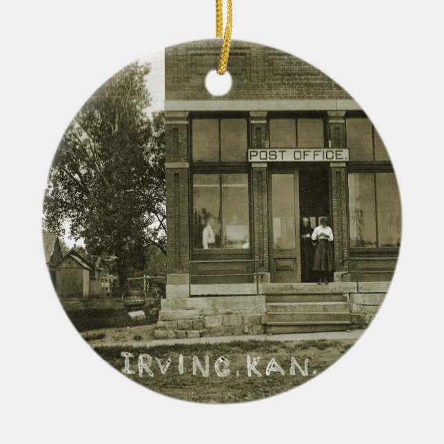 IRVING KANSAS POST OFFICE PHOTO MARSHALL COUNTY KS CERAMIC ORNAMENT (Front)