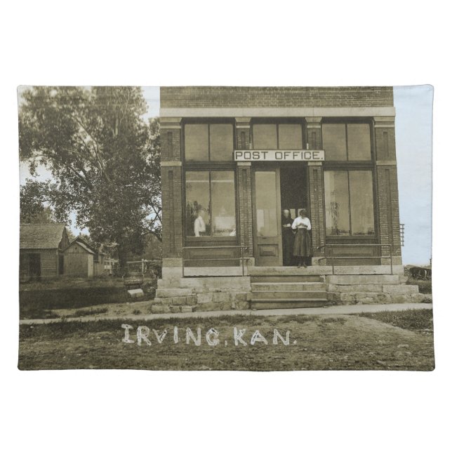 IRVING KANSAS POST OFFICE PHOTO MARSHALL COUNTY KS CLOTH PLACEMAT (Front)