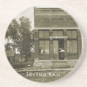 IRVING KANSAS POST OFFICE PHOTO MARSHALL COUNTY KS DRINK COASTER