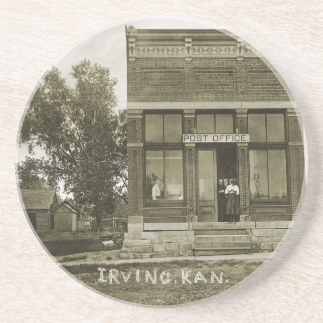 IRVING KANSAS POST OFFICE PHOTO MARSHALL COUNTY KS DRINK COASTER (Front)