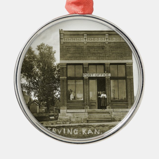 IRVING KANSAS POST OFFICE PHOTO MARSHALL COUNTY KS METAL ORNAMENT (Front)