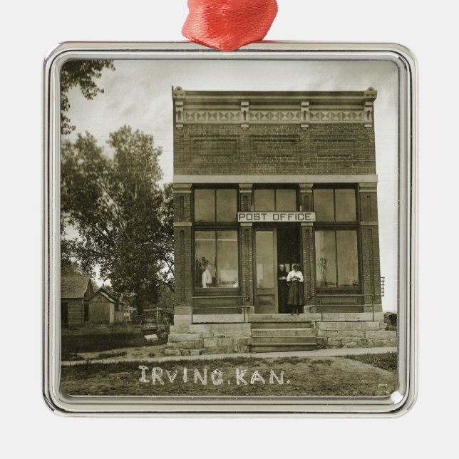 IRVING KANSAS POST OFFICE PHOTO MARSHALL COUNTY KS METAL ORNAMENT (Front)