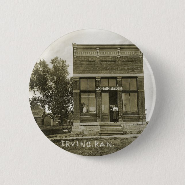 IRVING KANSAS POST OFFICE PHOTO MARSHALL COUNTY KS PINBACK BUTTON (Front)