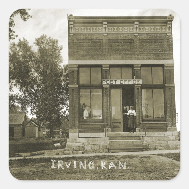 IRVING KANSAS POST OFFICE PHOTO MARSHALL COUNTY KS SQUARE STICKER (Front)
