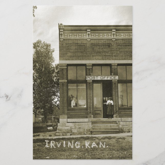 IRVING KANSAS POST OFFICE PHOTO MARSHALL COUNTY KS STATIONERY (Front)