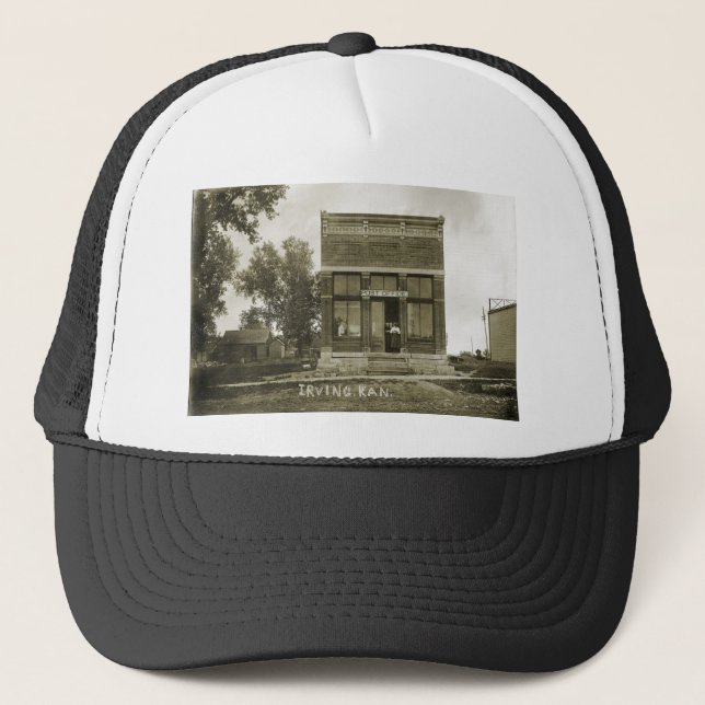 IRVING KANSAS POST OFFICE PHOTO MARSHALL COUNTY KS TRUCKER HAT (Front)