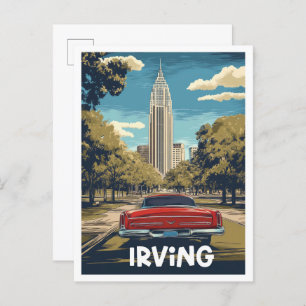 Irving Texas USA Art Vintage Travel Illustration Postcard