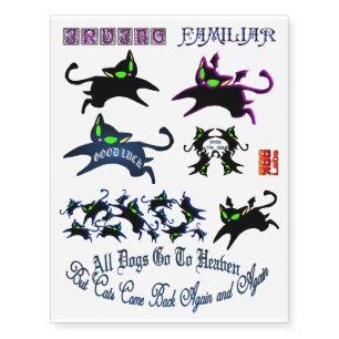 Irving the Black Kitty Multiple Temporary Tattoos