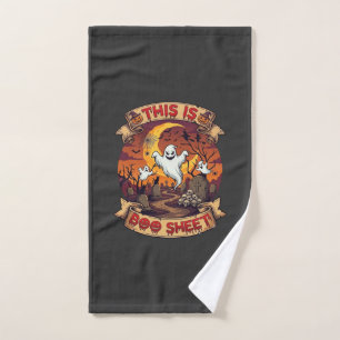 Is Boo Sheet Halloween Ghost Cemetery Pumpkins_1 Hand Towel