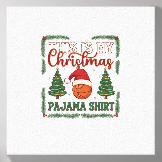 Is Christmas Pajama Basketball Santa Hat Trees Canvas Photo Tile