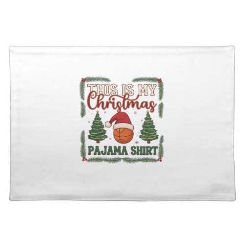 Is Christmas Pajama Basketball Santa Hat Trees Cloth Placemat