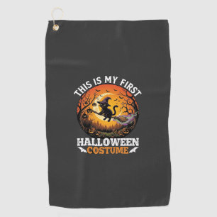 Is First Halloween Costume Black Cat Broom_1 Golf Towel