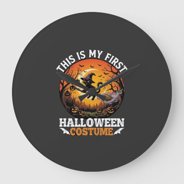 Is First Halloween Costume Black Cat Broom_1 Large Clock (Front)