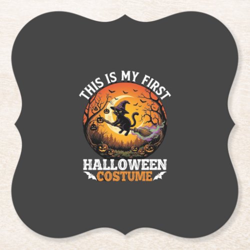 Is First Halloween Costume Black Cat Broom_1 Paper Coaster