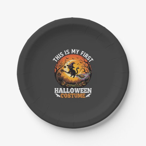 Is First Halloween Costume Black Cat Broom_1 Paper Plates