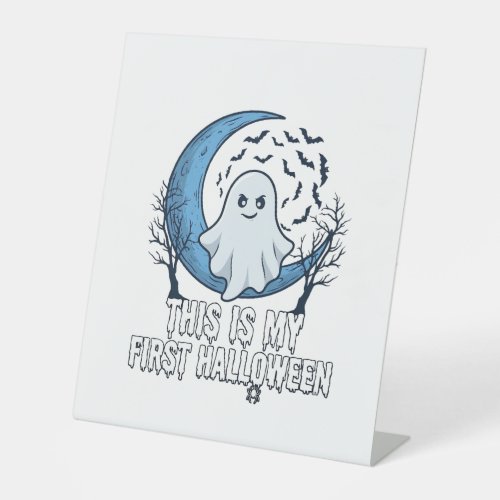 Is First Halloween Ghost Crescent Moon Bats_1 Pedestal Sign