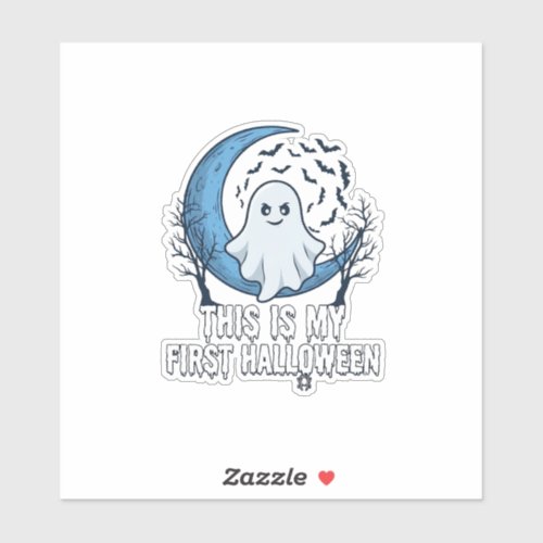 Is First Halloween Ghost Crescent Moon Bats_1 Sticker