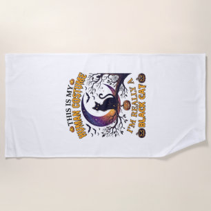 Is Human Costume Black Cat Halloween Moon_1 Beach Towel