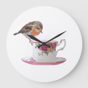 Is it tea time yet? Robin on a tea cup clock
