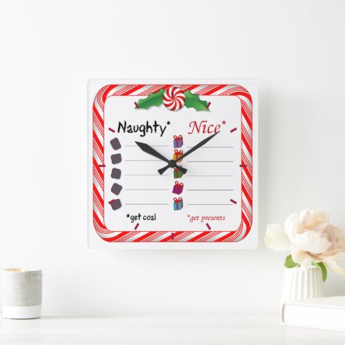 Is it Time for Naughty or Nice Square Wall Clock