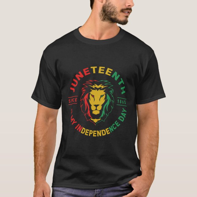 Is My Independence Day Lion African American Flag  T-Shirt (Front)