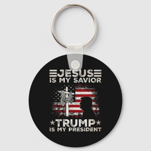 Is My Savior Trump Is My President 2024 Usa Flag C Keychain