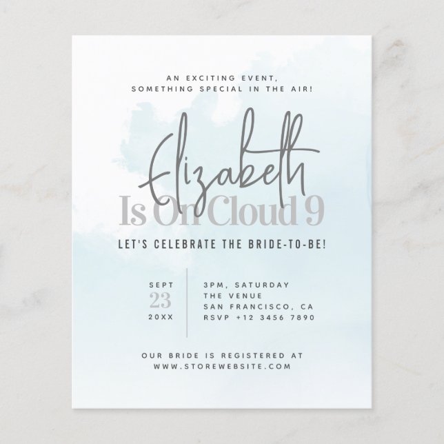 Is On Cloud Nine Modern Bridal Shower Invitation Flyer (Front)