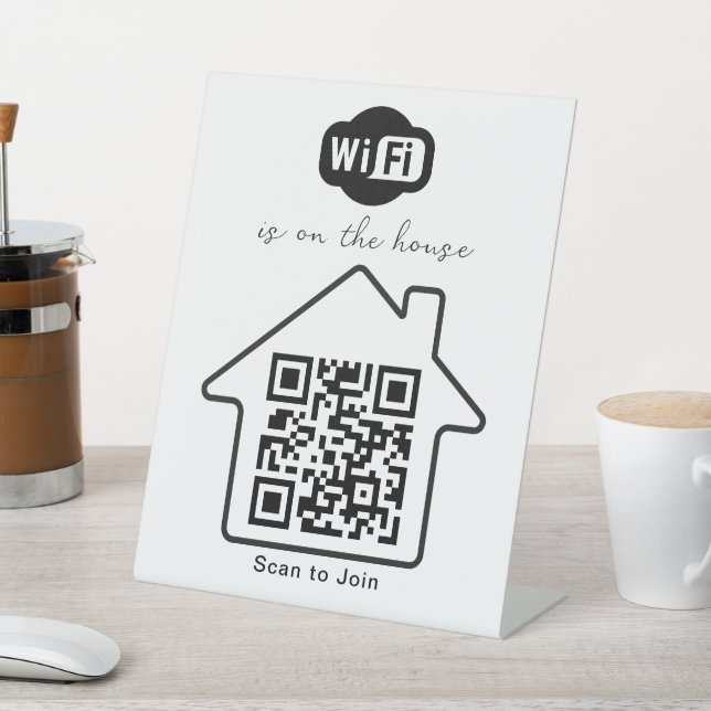 Is On The House | Modern Minimalist WiFi QR Code Pedestal Sign (In SItu)