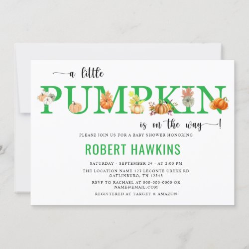 Is On The Way A Little Pumpkin Baby Shower Invitation