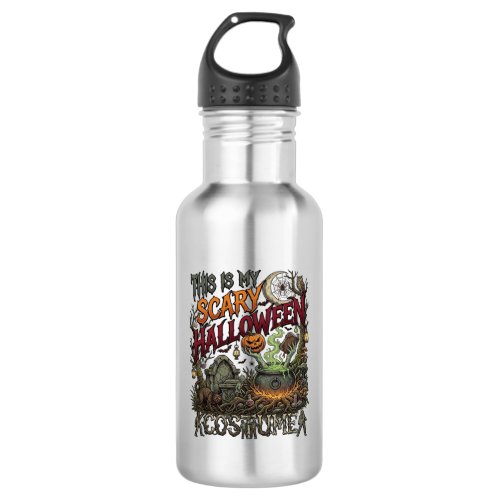 Is Scary Halloween Costume Cauldron Pumpkin Cat_1 Stainless Steel Water Bottle