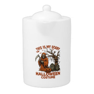 Is Scary Halloween Costume Orange Reaper Pumpkin_1 Teapot