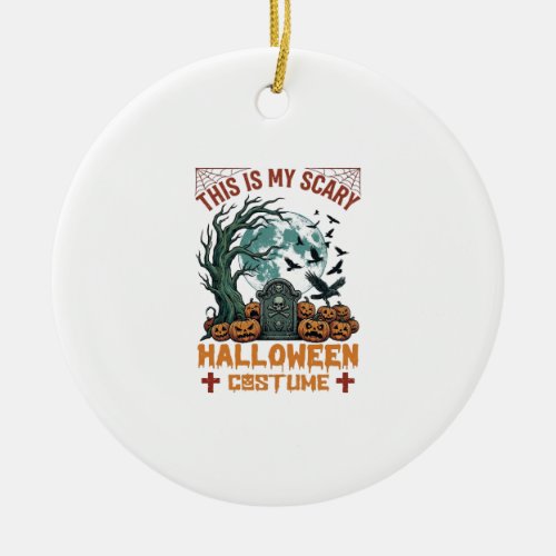 Is Scary Halloween Costume Tombstone Pumpkins Moon Ceramic Ornament