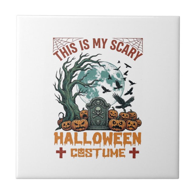 Is Scary Halloween Costume Tombstone Pumpkins Moon Ceramic Tile (Front)