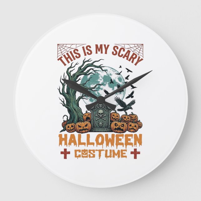 Is Scary Halloween Costume Tombstone Pumpkins Moon Large Clock (Front)