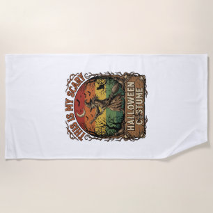 Is Scary Halloween Costume Witch Broom Cat Beach Towel
