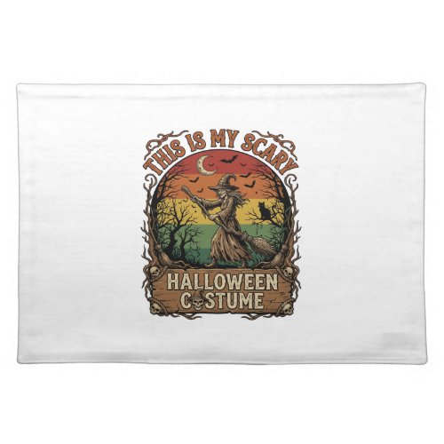 Is Scary Halloween Costume Witch Broom Cat Cloth Placemat