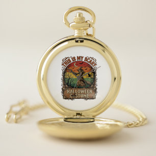 Is Scary Halloween Costume Witch Broom Cat Pocket Watch