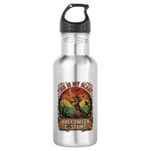 Is Scary Halloween Costume Witch Broom Cat Stainless Steel Water Bottle