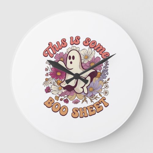 Is Some Boo Sheet Ghost Retro Flowers_1 Large Clock