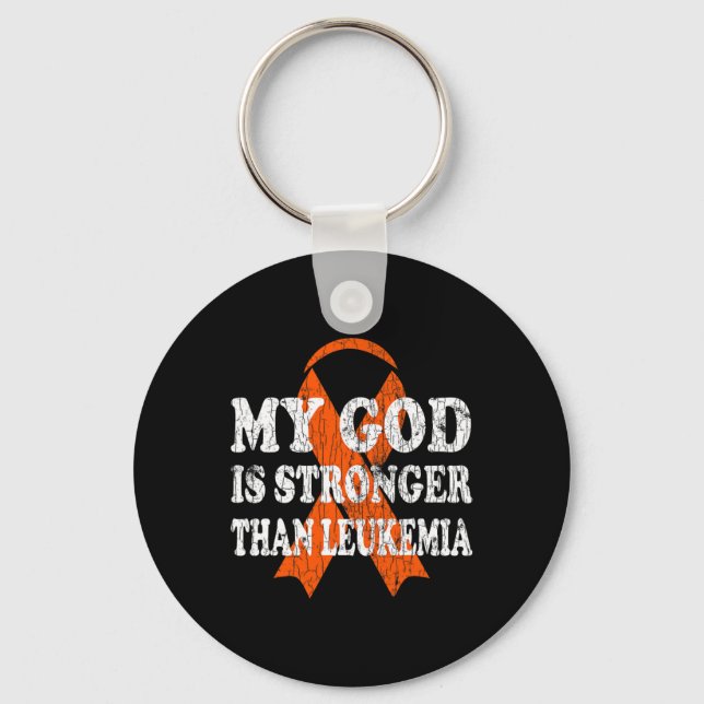 Is Stronger Than Leukemia Happy Awareness Orange G Keychain (Front)
